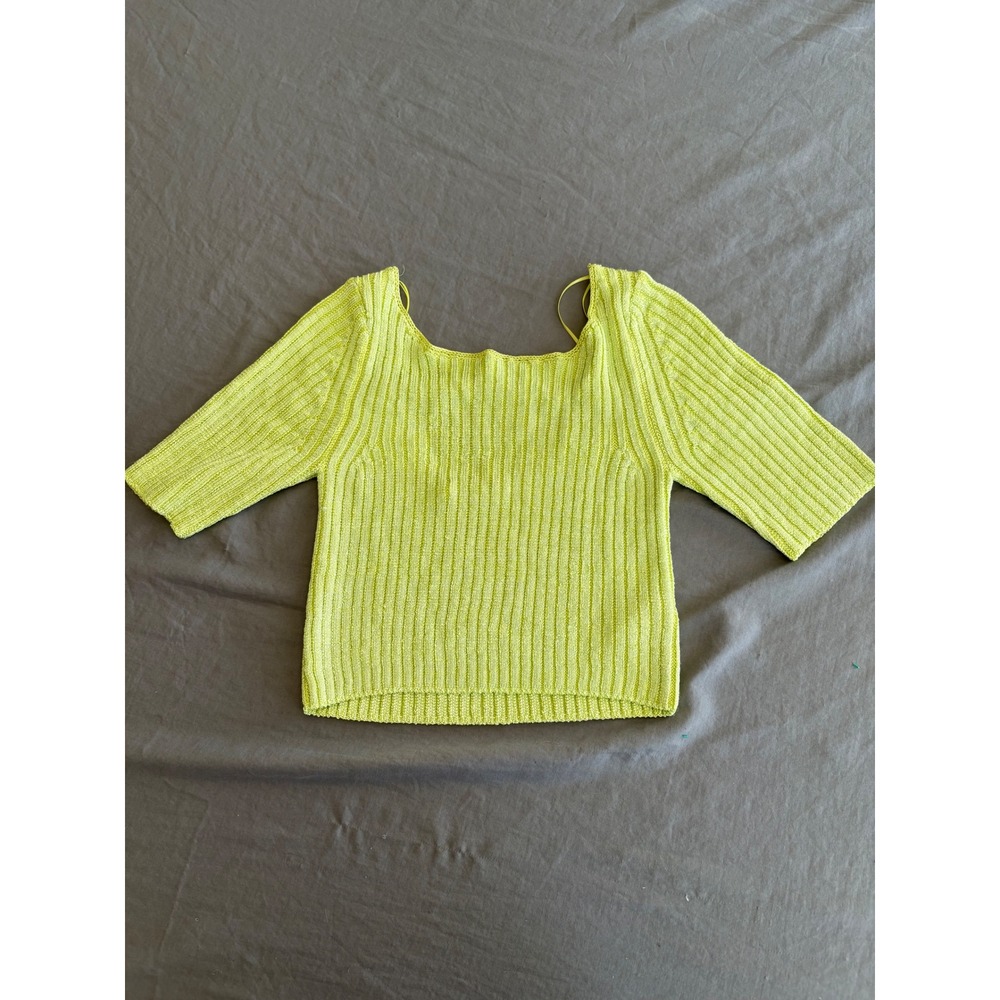 Free People Lime Green Ribbed Knit Scoop Neck Short Sleeve Crop‎ Top OB1936203 S